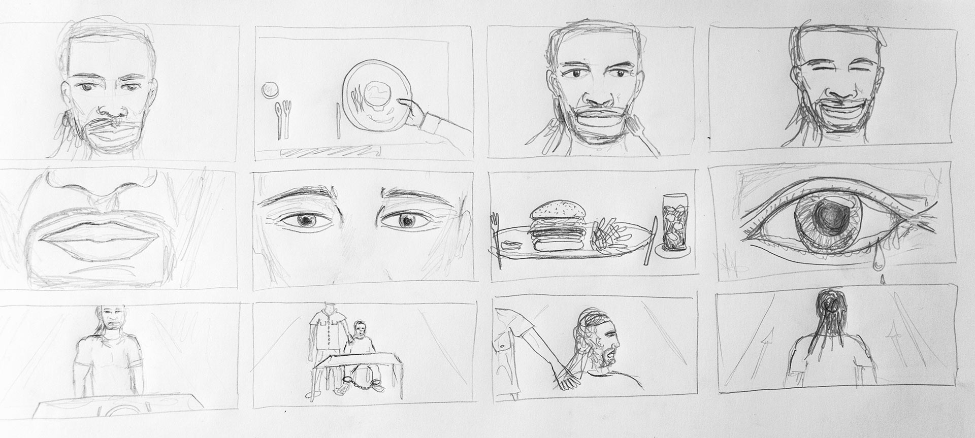 A storyboard sketch showing some of my envisioned shots.
