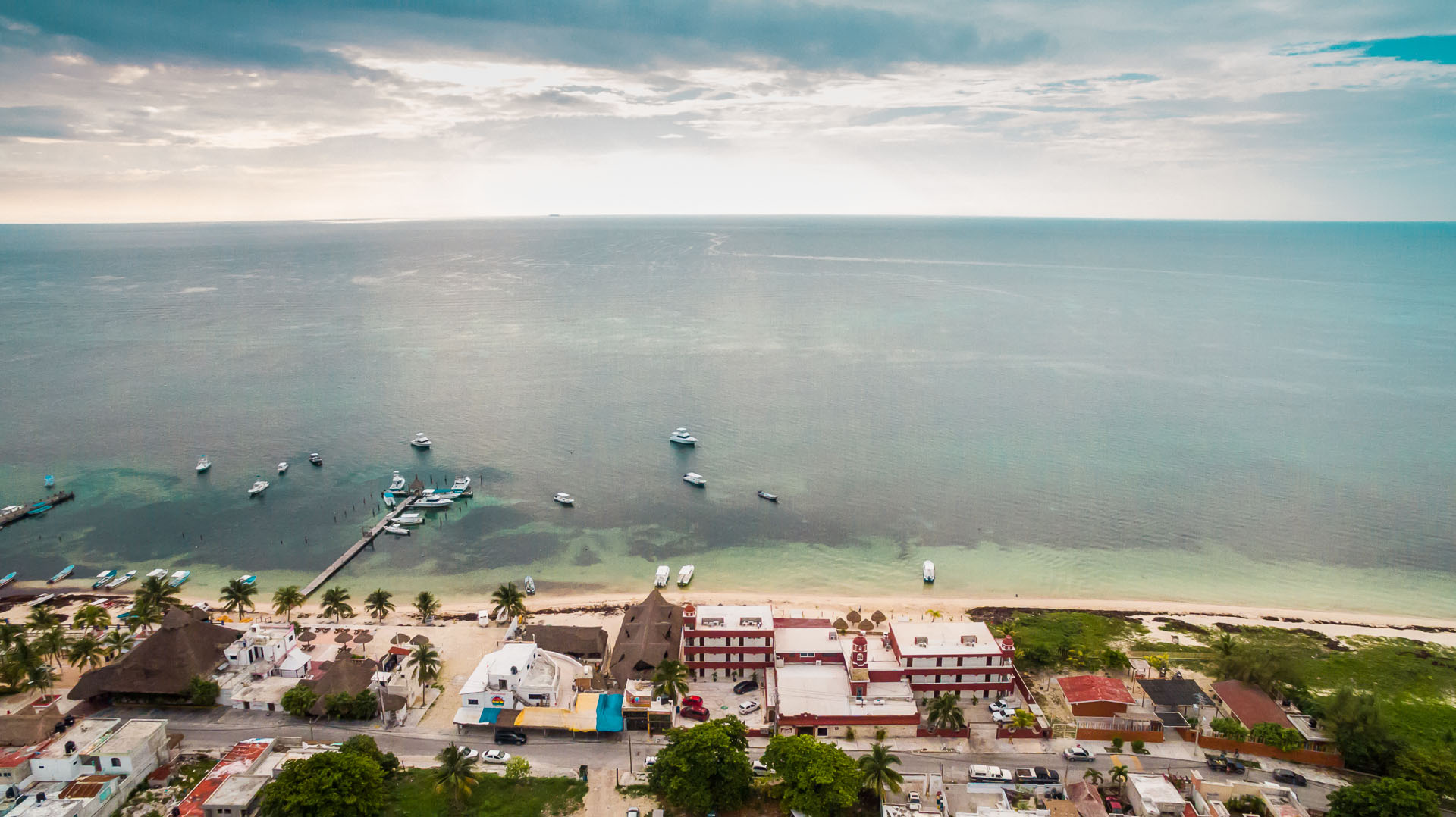 Puerto Morelos and the Caribbean from above.